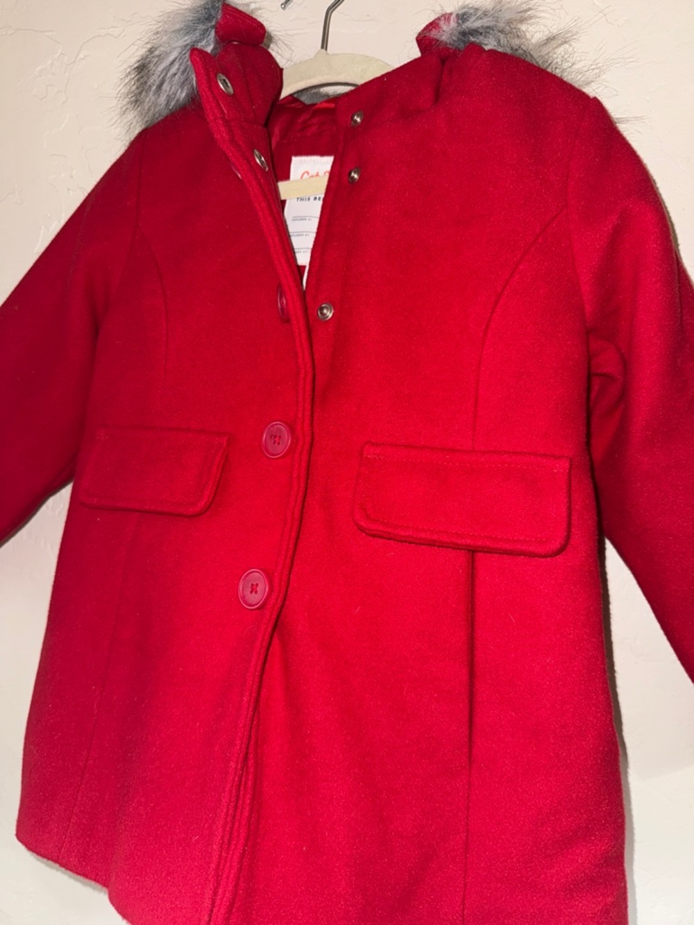 Red pea coat with faux fur lined hood girls 3t cat and Jack - Picture 2 of 6